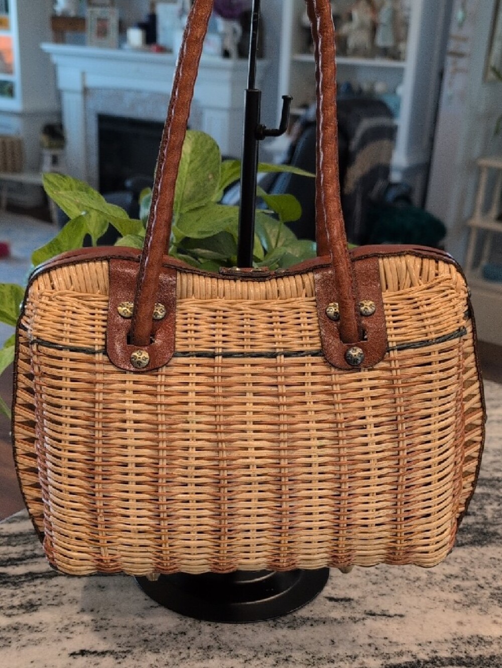 Patricia Nash Woven Rattan Tote with Brown Leather Trim - Picture 5 of 8